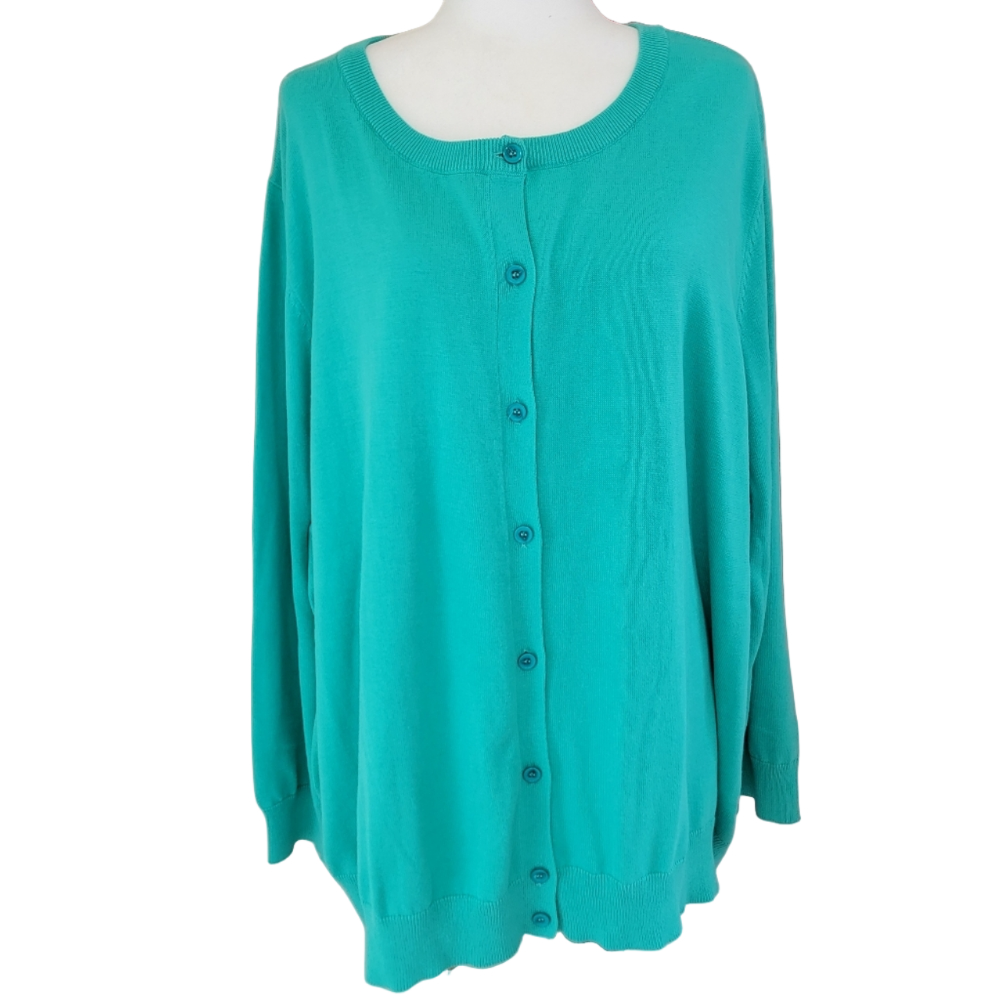 Woman Within Green Cardigan Sweater Lightweight Knit Size 4X NWT